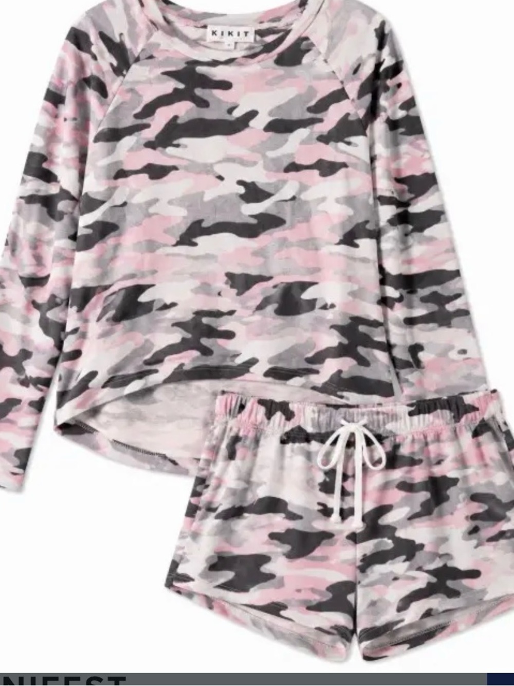 KIKIT Pink & Gray Camo Long Sleeve Top and Shorts Sleep Set